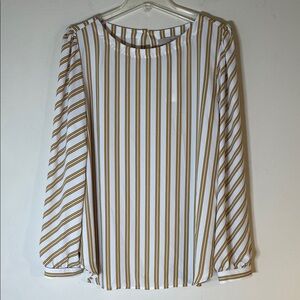 NWT. Boho LOFT White and Gold Striped Blouse. Large